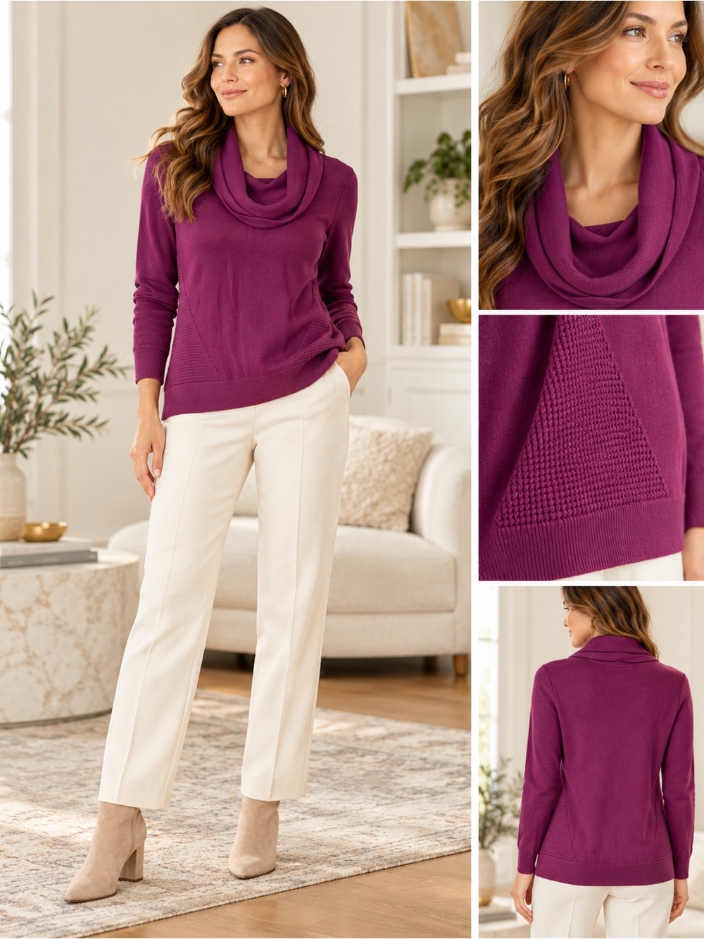Jones New York Sport Cowl Neck Sweater Plum Purple Size M